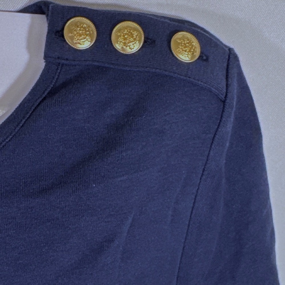 J.Crew Perfect Fit Navy Gold Crest Buttons Top Medium NWT Coastal Nautical - Picture 6 of 10